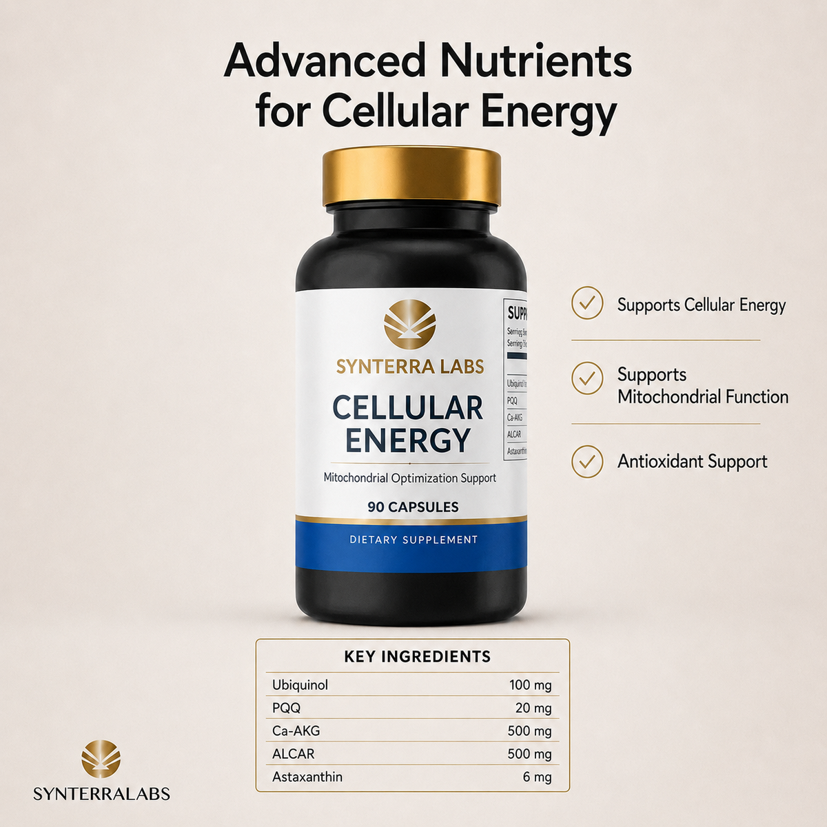 Cellular Energy met ubiquinol, PQQ, Ca-AKG, ALCAR en astaxanthine